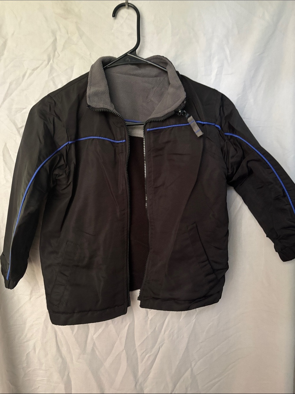 Black Jacket with Blue Piping - Insulated Winter Coat